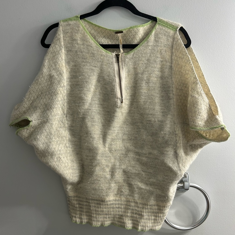 Free people it takes two open shoulder 1/4 zip rabbit hair and lambs wool
